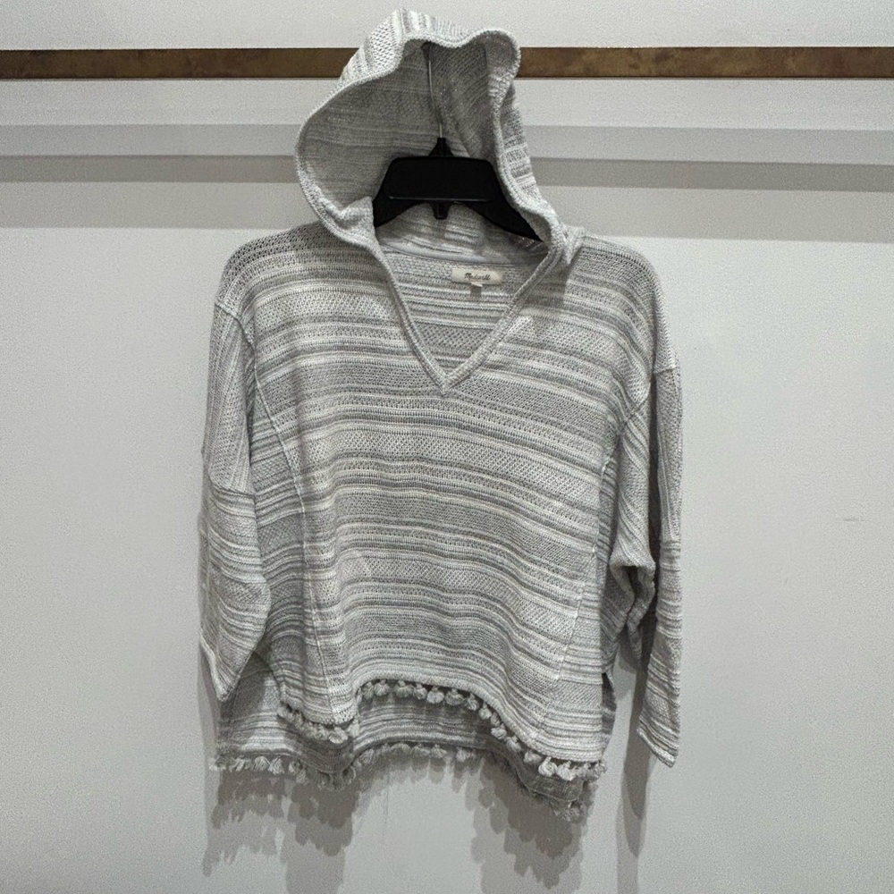 Madewell Short-Sleeve Fringe Hoodie Eyelet White Size M/L